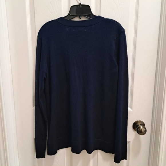 Karen Scott Cardigan Women's Medium Navy Blue Long Sleeved Sweater Button Up - Picture 10 of 13
